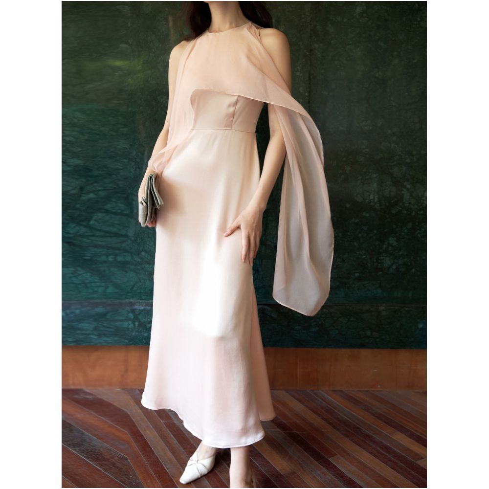 Acetate mulberry silk Shawl in various ways New Chinese dress summer off shoulder temperament banquet dress image 9