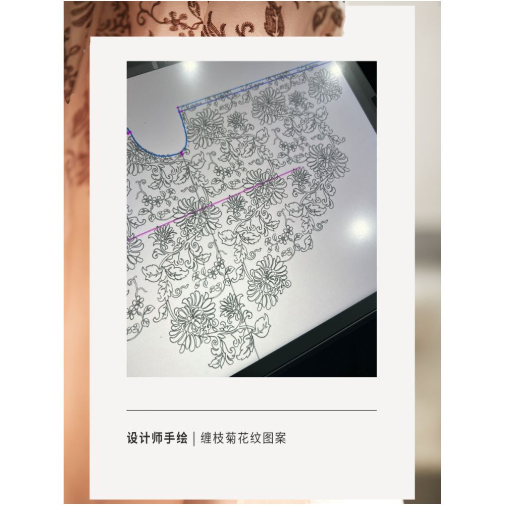Embroidered chrysanthemum pattern New Chinese style tailoring pearlescent classic suit trumpet sleeve top skirt for women image 3
