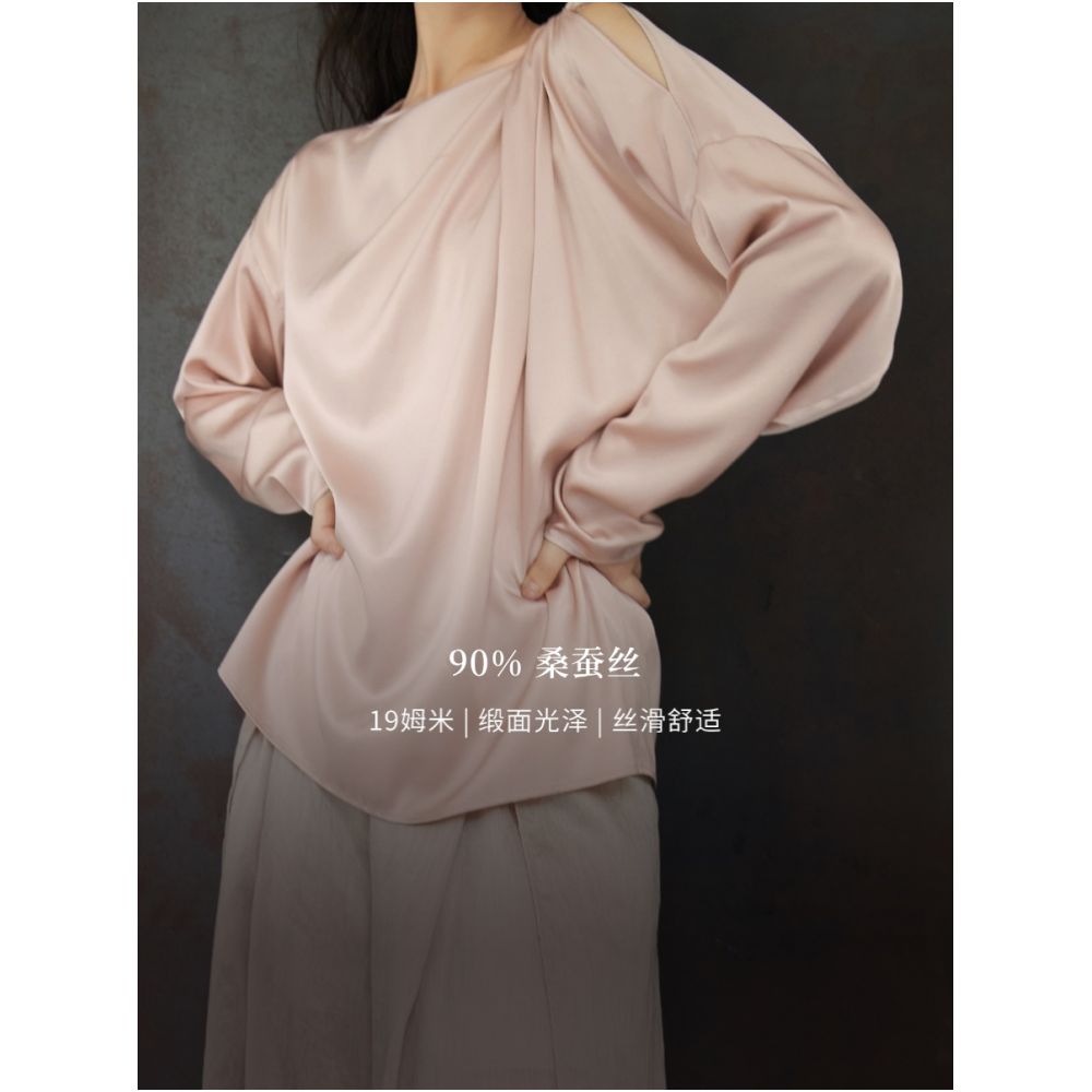 19mm stretch satin silk three dimensional style shirt suitable for daily wear image 2