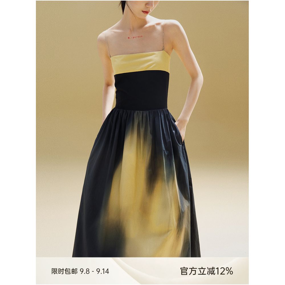 MURURMI Designer Brand Paper Cotton Printed Chest Wrapped Strap Skirt with Temperament and Open Collarbone Dress image 1