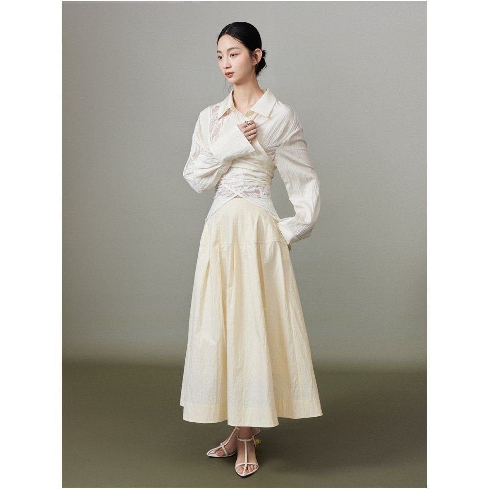 MURURMI designer brand large silhouette lace patchwork shirt for women image 2