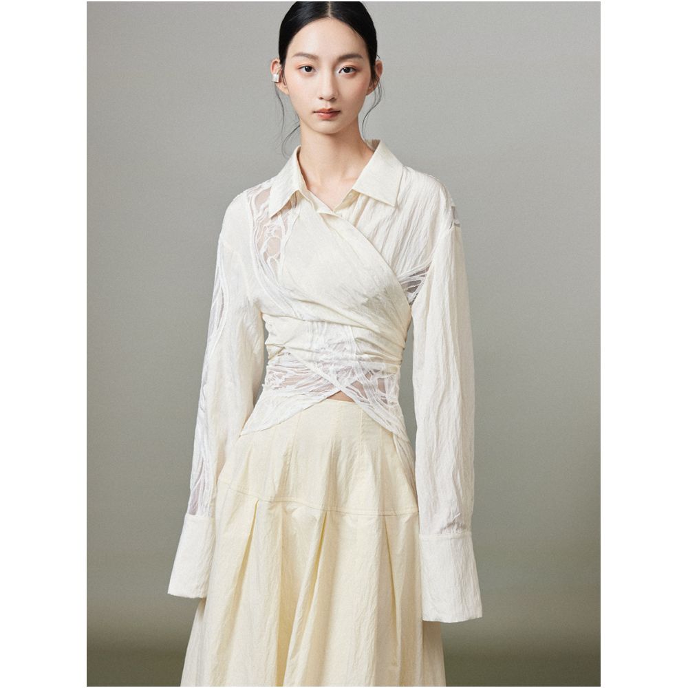 MURURMI designer brand large silhouette lace patchwork shirt for women image 3