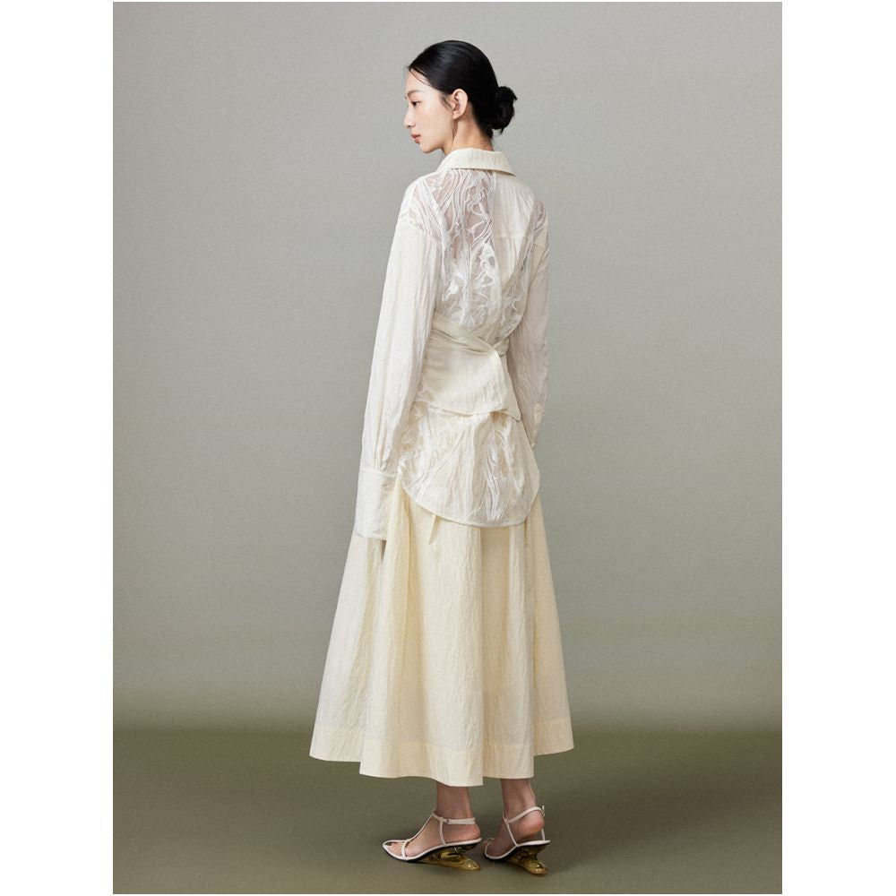MURURMI designer brand large silhouette lace patchwork shirt for women image 4