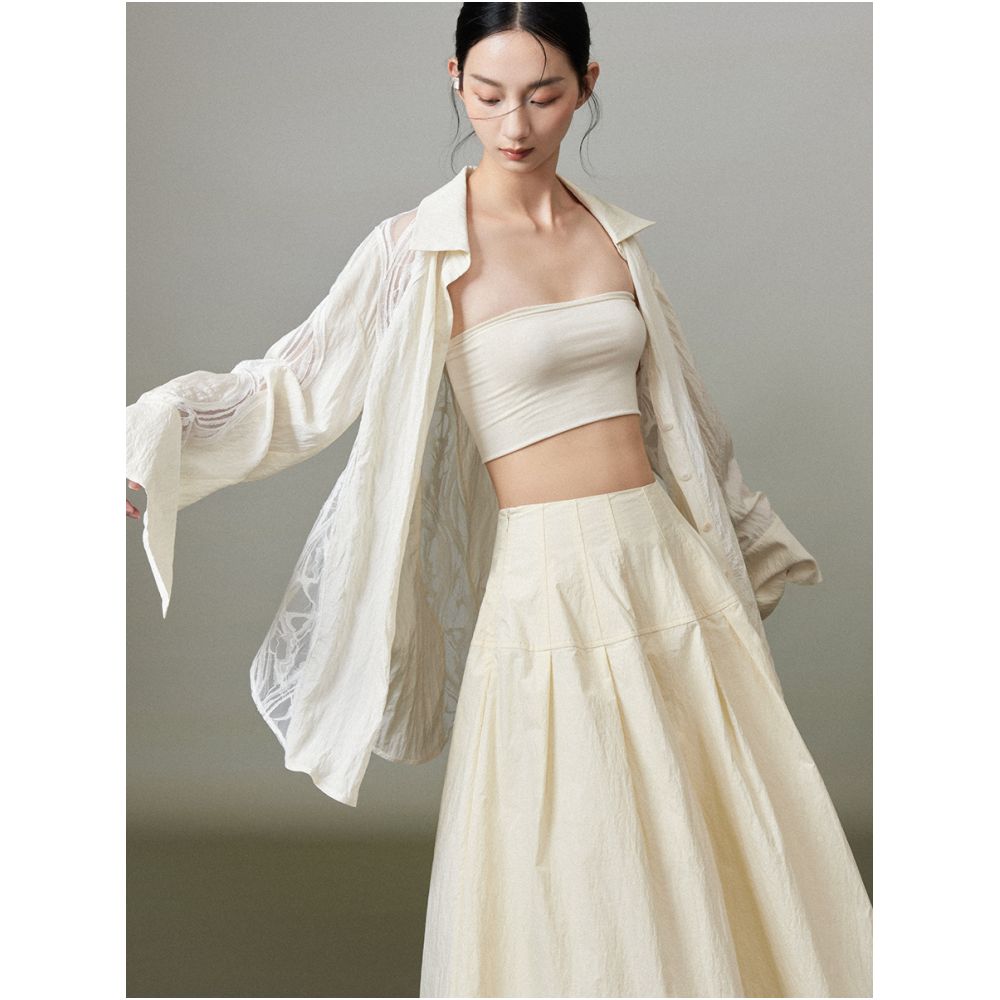 MURURMI designer brand large silhouette lace patchwork shirt for women image 5