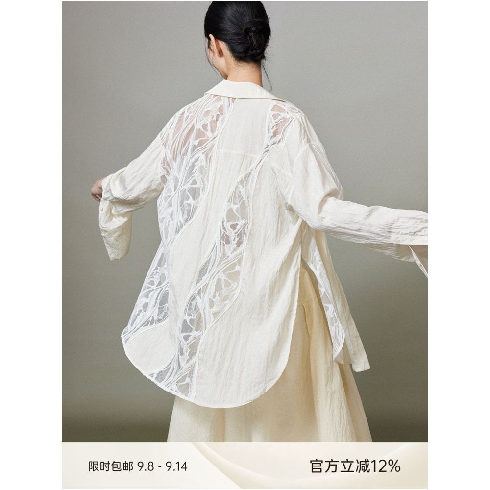 MURURMI designer brand large silhouette lace patchwork shirt for women image 0