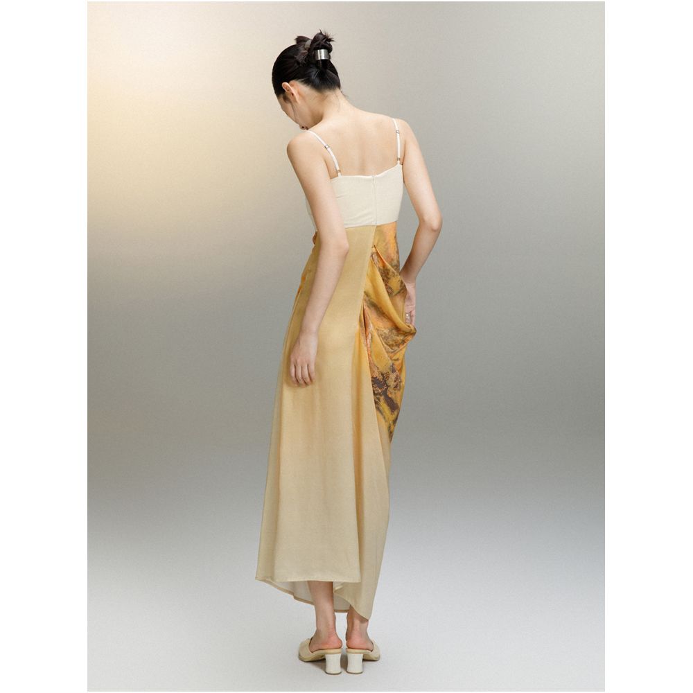 MURURMI Designer Brand Knitted Splicing Waist Hanging Ink Printed Strap Dress image 4