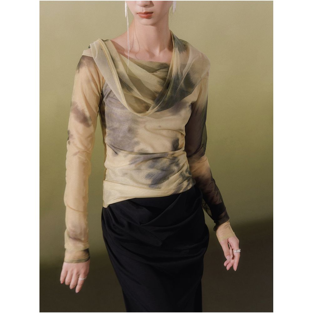 MURURMI Designer Brand Printed One Word Neck T shirt for Women Summer Long Sleeve Mesh Sunscreen Top image 4