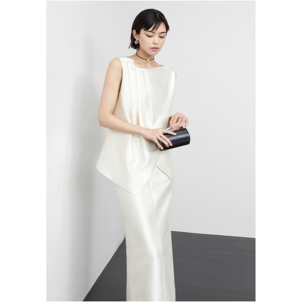 Le Samedi Half Familiar Lover R0W Wind Stacked Design Silk Luxury Date Tank Top Half Skirt Set image 20