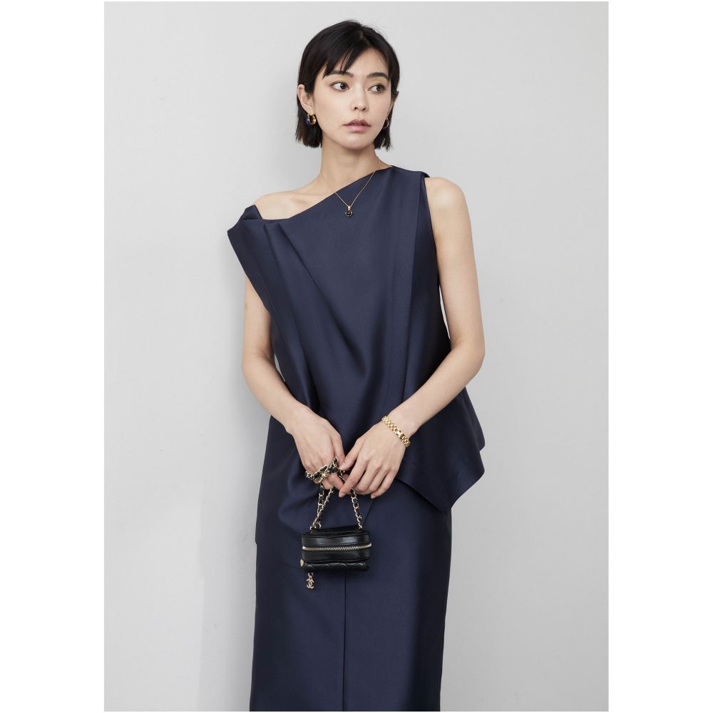 Le Samedi Half Familiar Lover R0W Wind Stacked Design Silk Luxury Date Tank Top Half Skirt Set image 21