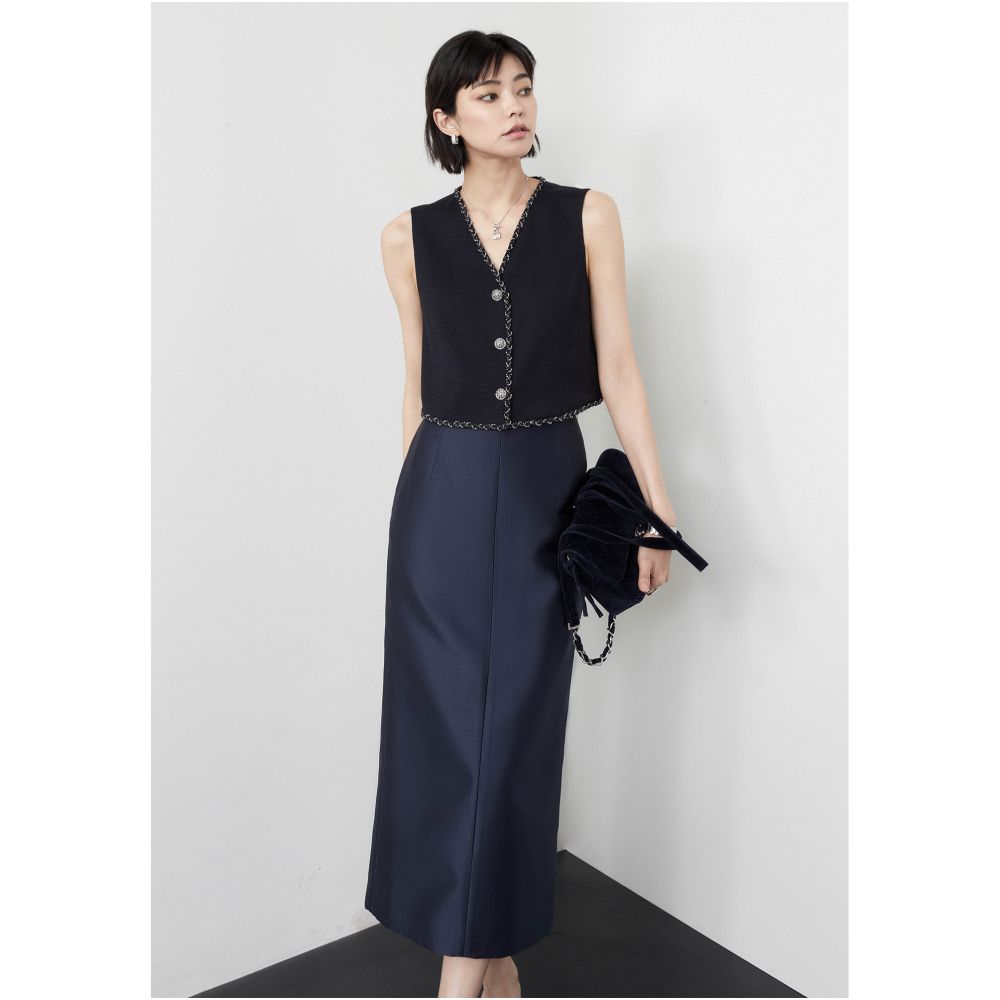 Le Samedi Half Familiar Lover R0W Wind Stacked Design Silk Luxury Date Tank Top Half Skirt Set image 23