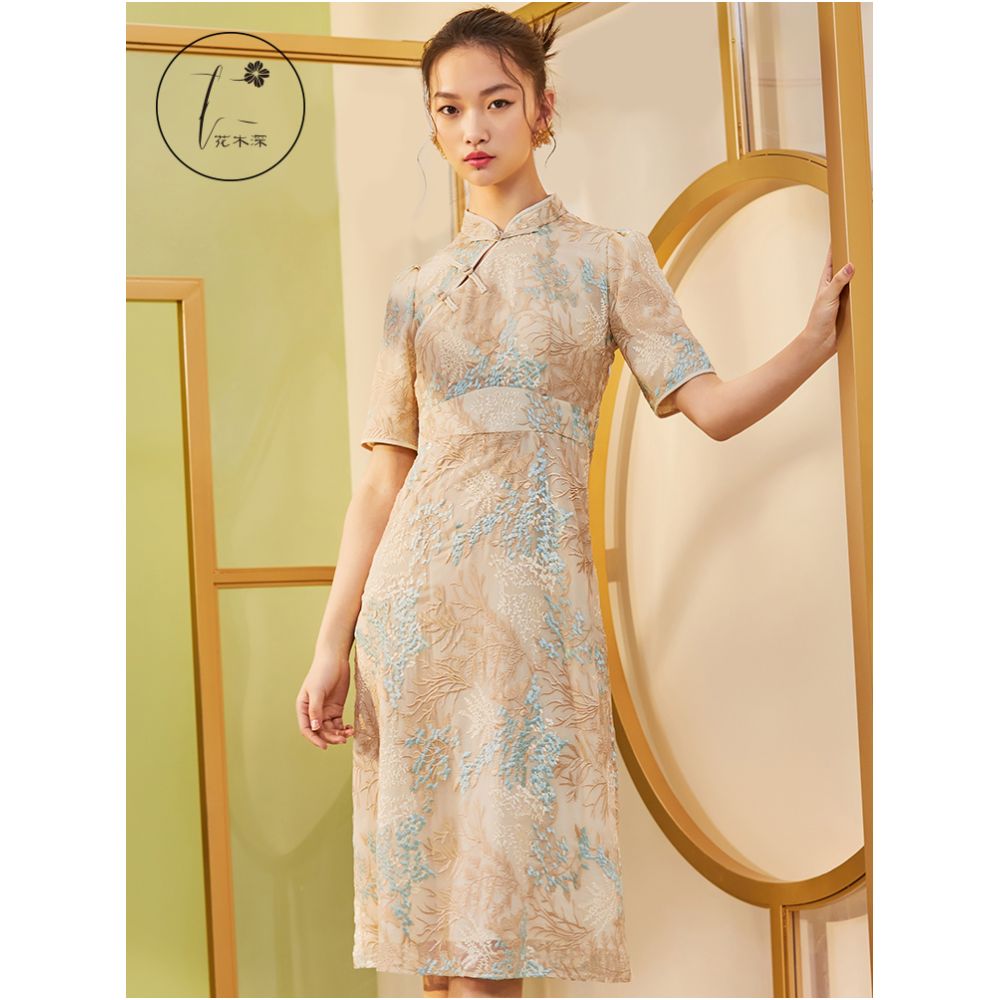 Spring Festival Gala Same Store Hua Mu Shen Chinese Style Qipao Improved Edition Dress Embroidered Silk Dress Dress Dress image 1