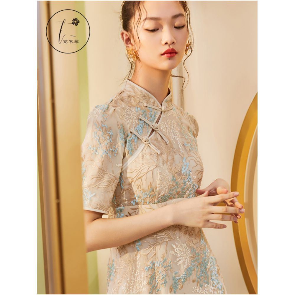 Spring Festival Gala Same Store Hua Mu Shen Chinese Style Qipao Improved Edition Dress Embroidered Silk Dress Dress Dress image 3