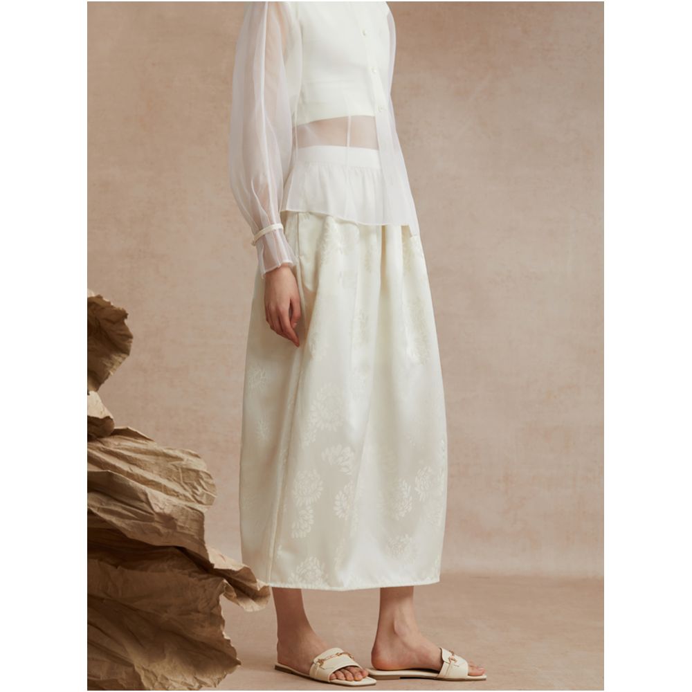 Ruyi Lianyun Tongxia Jacquard Half length Skirt for Women Retro New Chinese Light National Style Wide Waist Split Flower Bud Skirt image 3