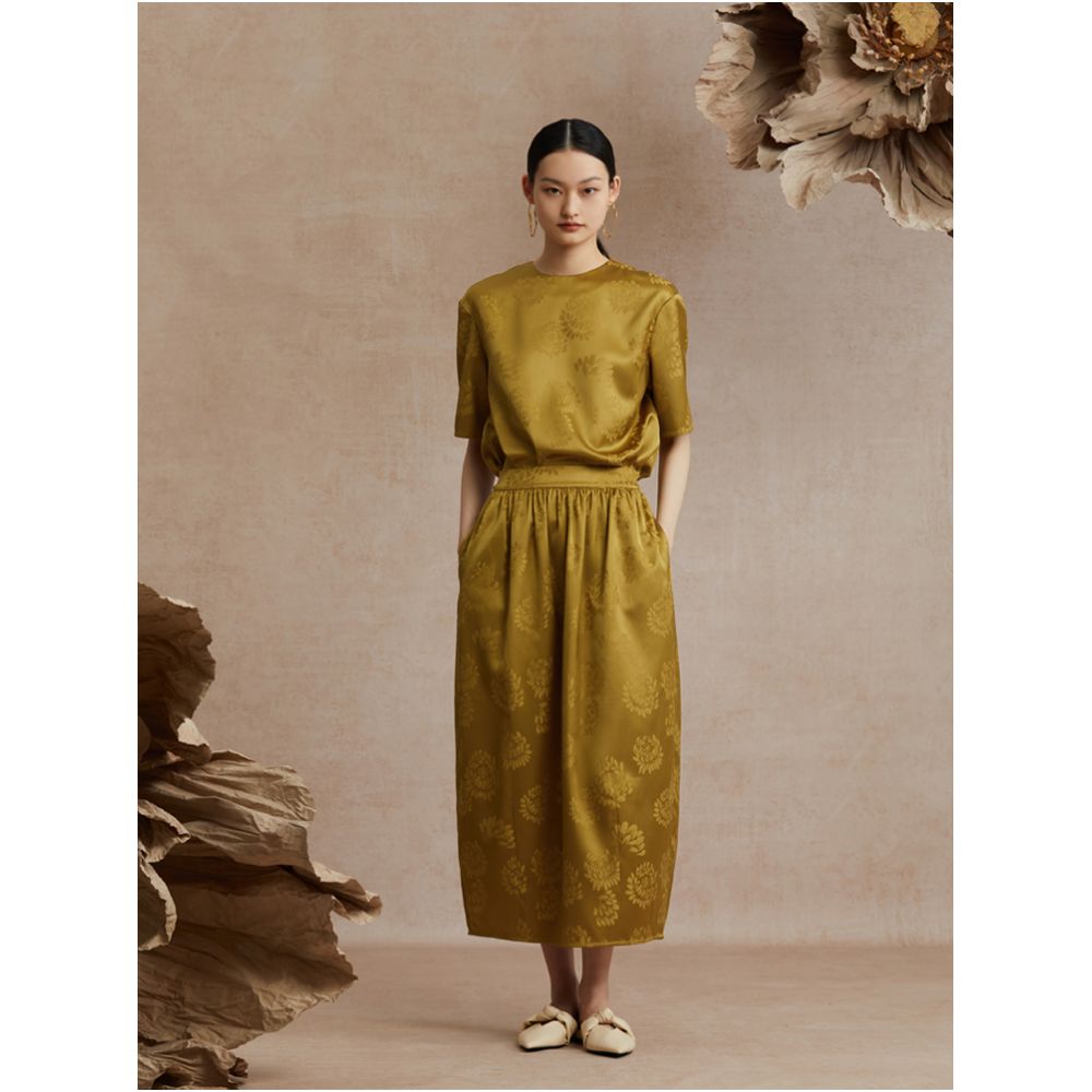 Ruyi Lianyun Tongxia Jacquard Half length Skirt for Women Retro New Chinese Light National Style Wide Waist Split Flower Bud Skirt image 4