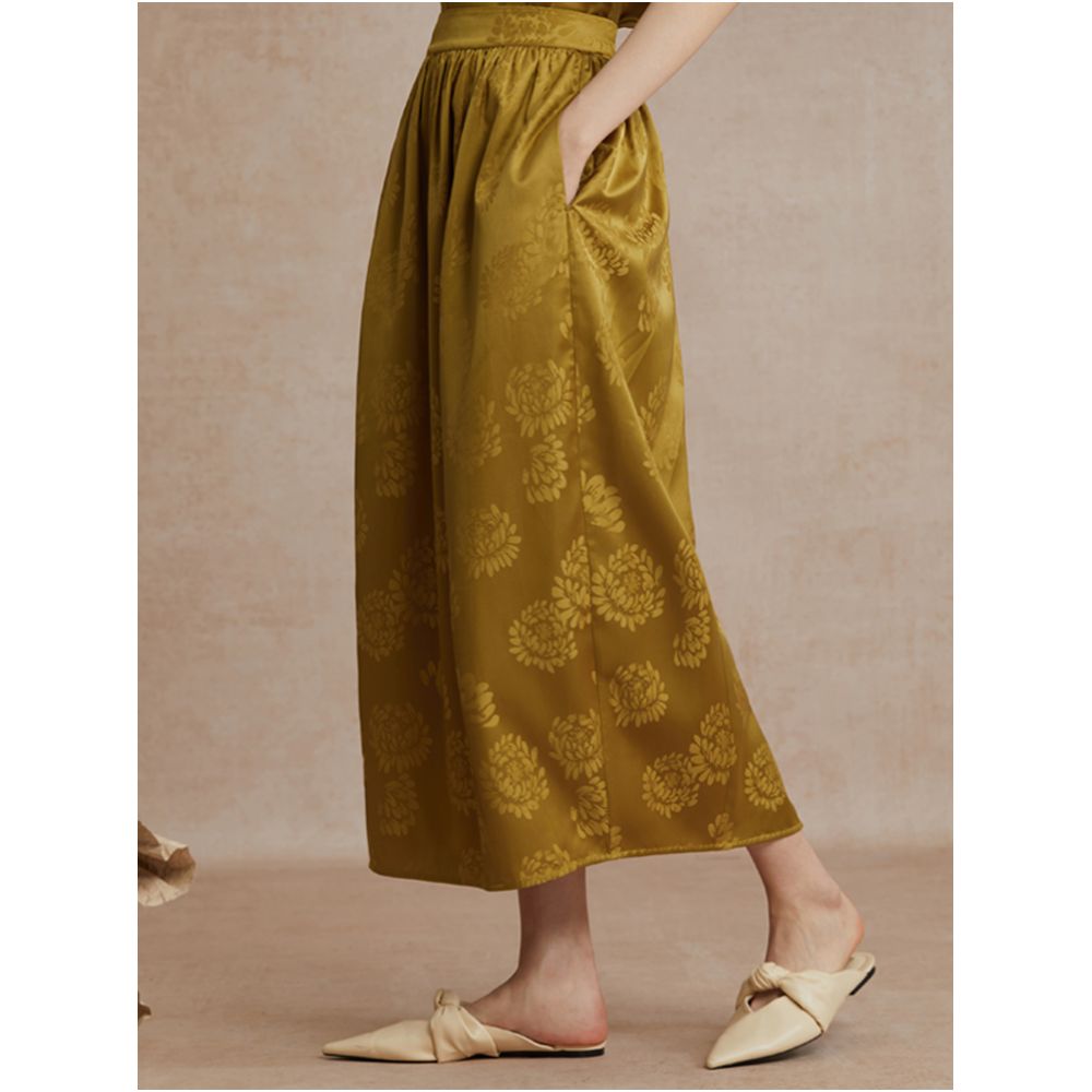 Ruyi Lianyun Tongxia Jacquard Half length Skirt for Women Retro New Chinese Light National Style Wide Waist Split Flower Bud Skirt image 0