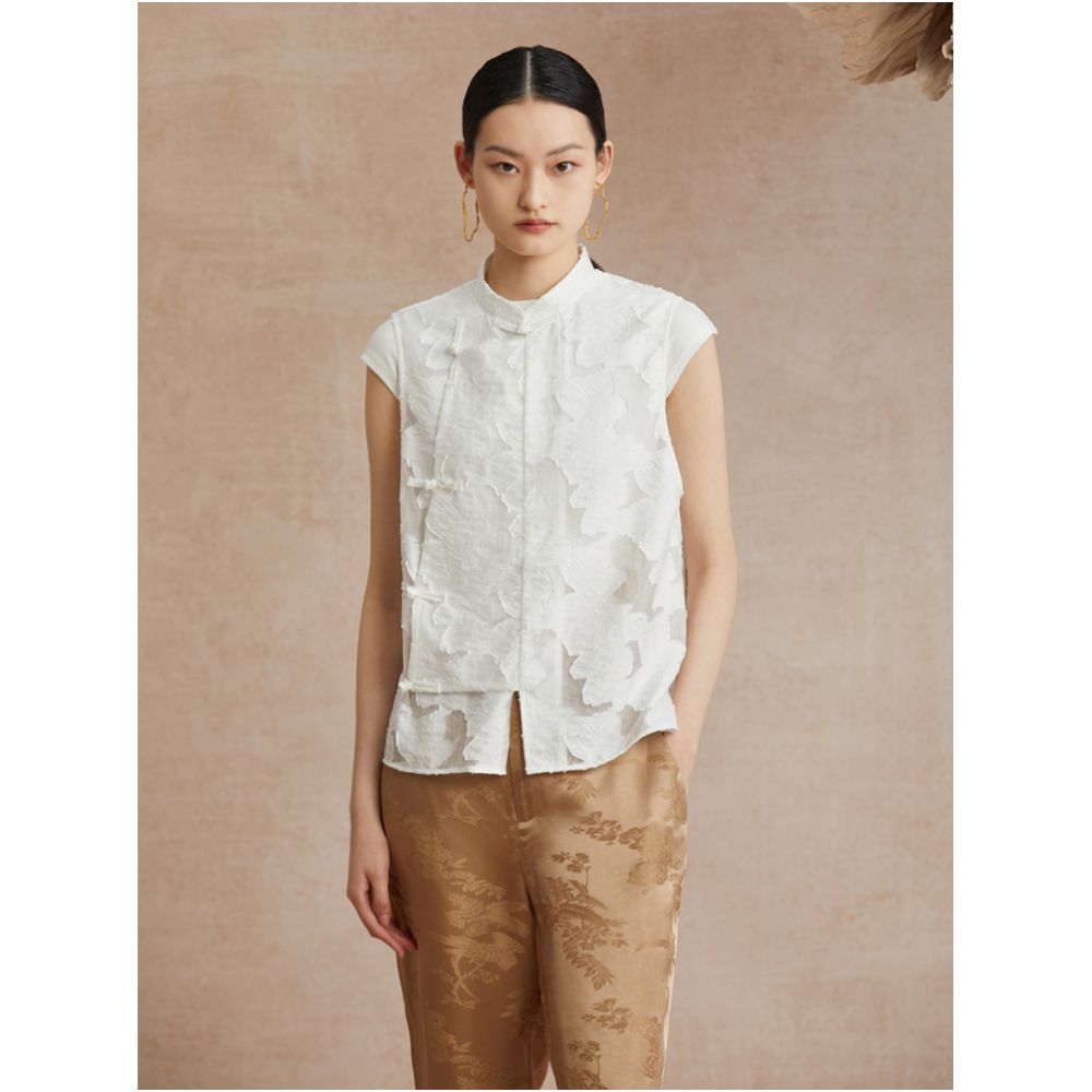 Ruyi Lianyun Spring Summer New Style Small Stand Collar Pan Button Scissors Flower Vest Women s Retro New Chinese Style Tank Top Shoulder image 15