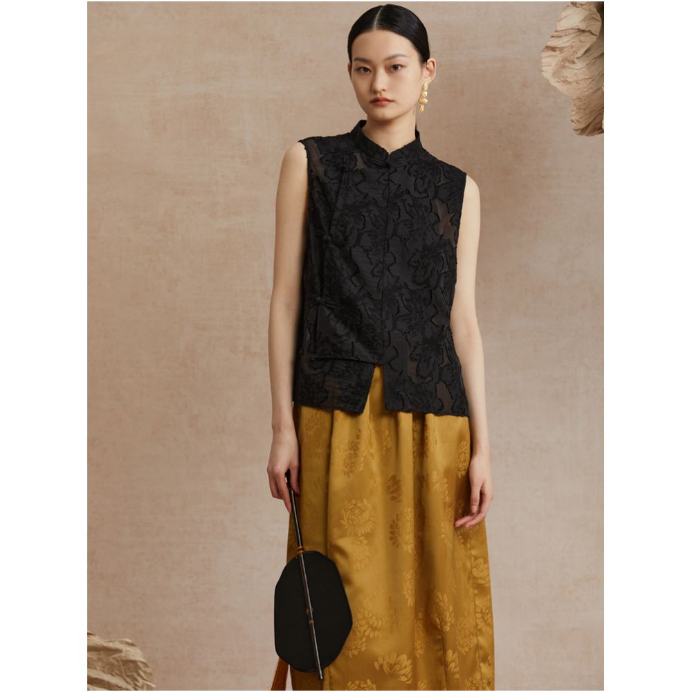 Ruyi Lianyun Spring Summer New Style Small Stand Collar Pan Button Scissors Flower Vest Women s Retro New Chinese Style Tank Top Shoulder image 16
