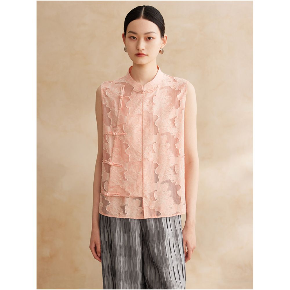 Ruyi Lianyun Spring Summer New Style Small Stand Collar Pan Button Scissors Flower Vest Women s Retro New Chinese Style Tank Top Shoulder image 17
