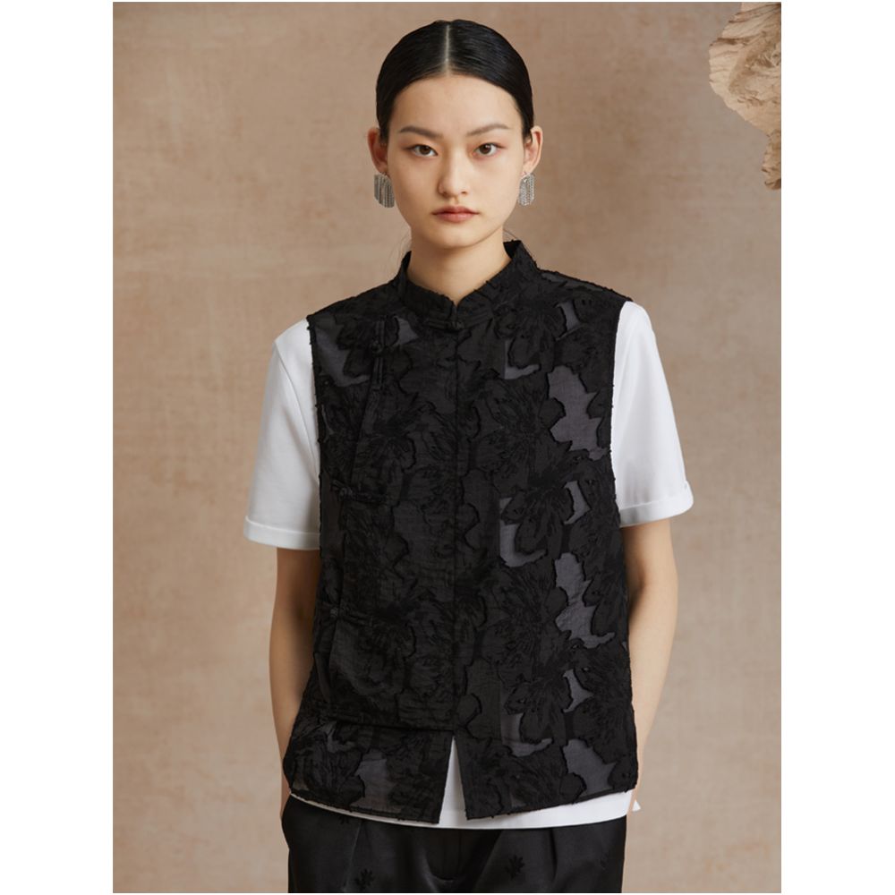 Ruyi Lianyun Spring Summer New Style Small Stand Collar Pan Button Scissors Flower Vest Women s Retro New Chinese Style Tank Top Shoulder image 18