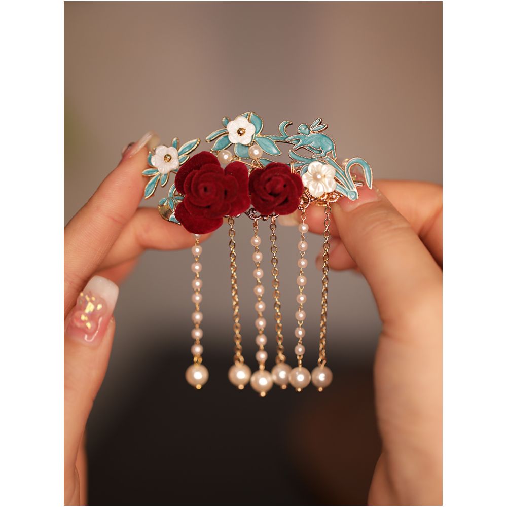 Side ear hair clip high end exquisite side tassel edge clip burned blue forehead hair accessory forehead and ear hair clip Chinese style headwear image 4