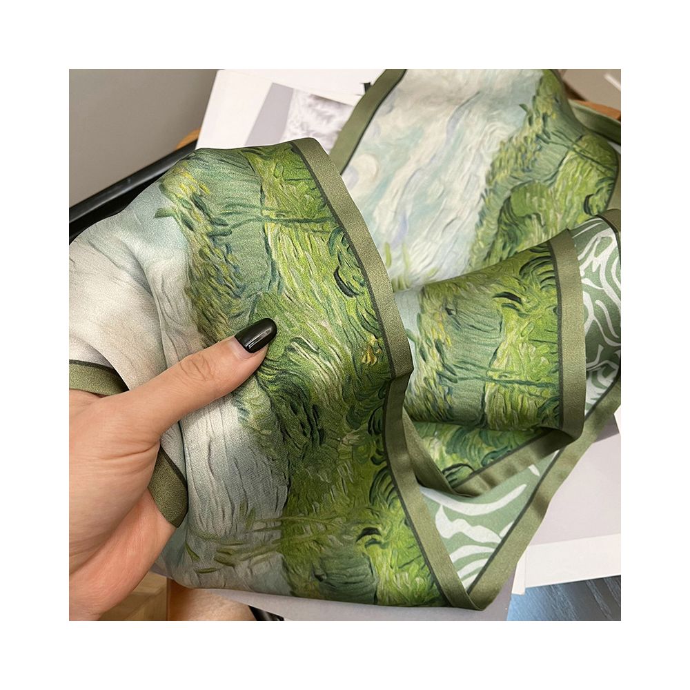 CKDH 100 mulberry silk silk scarf suitable for spring summer and autumn paired with a versatile shirt Green double sided long strip ribbon for women image 1
