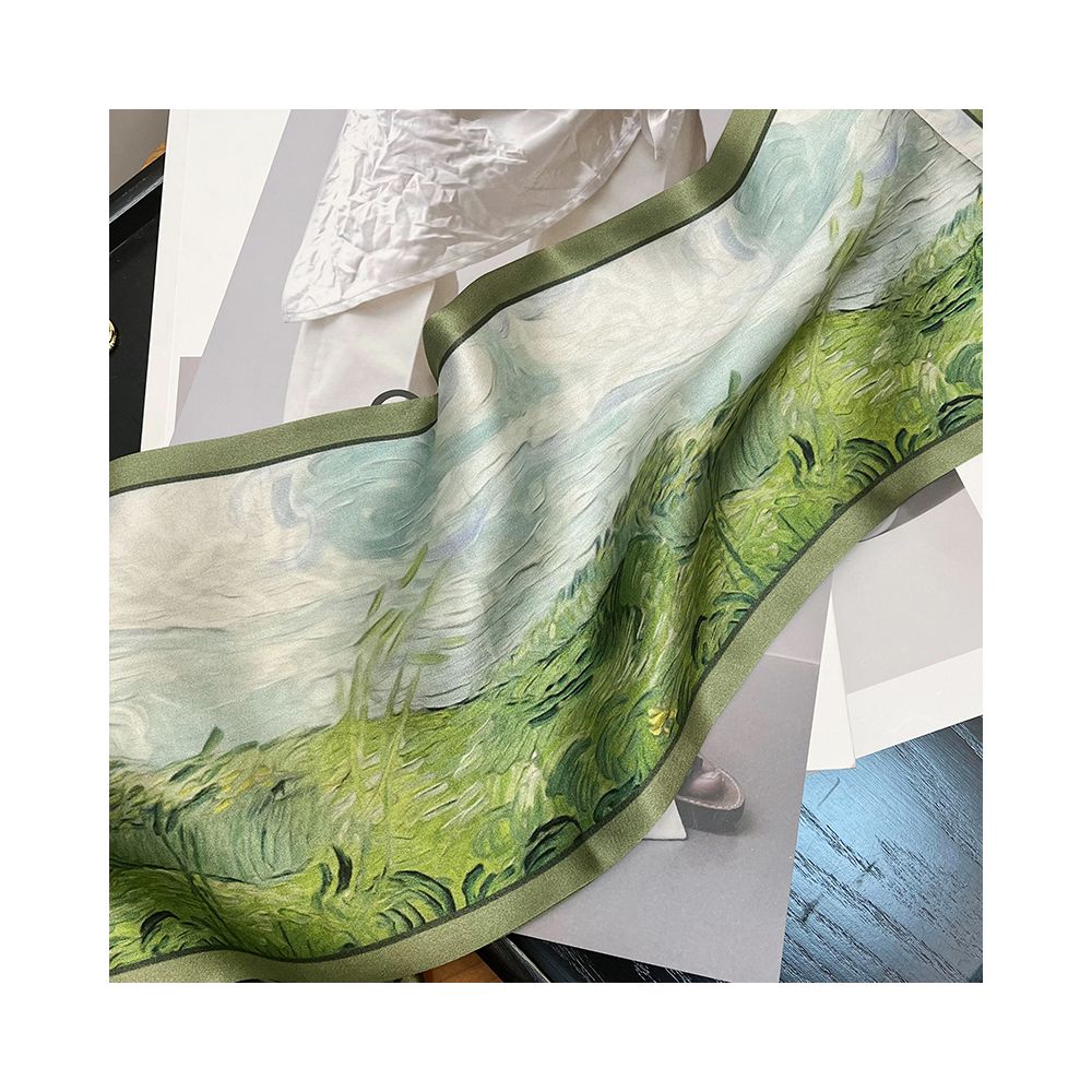 CKDH 100 mulberry silk silk scarf suitable for spring summer and autumn paired with a versatile shirt Green double sided long strip ribbon for women image 2