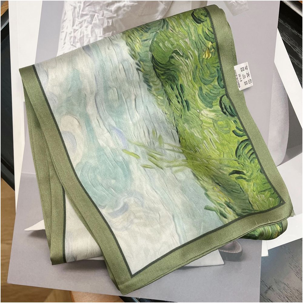 CKDH 100 mulberry silk silk scarf suitable for spring summer and autumn paired with a versatile shirt Green double sided long strip ribbon for women image 3