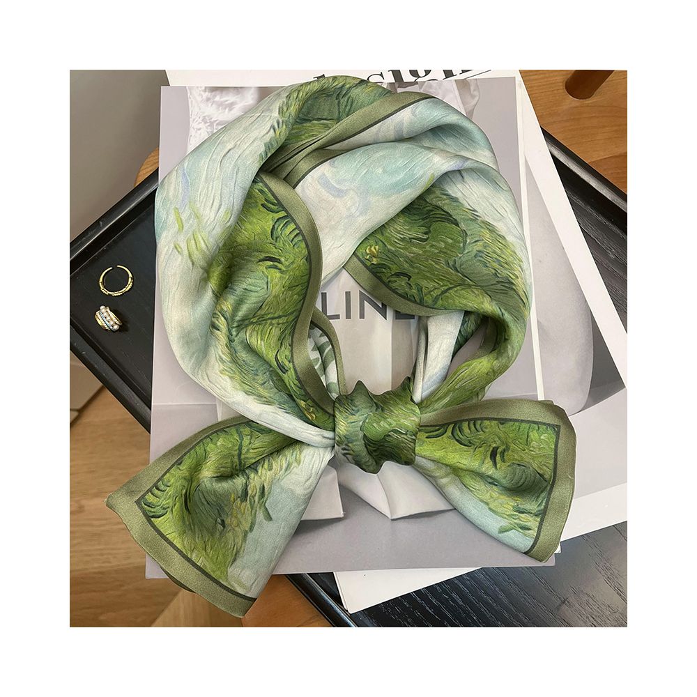 CKDH 100 mulberry silk silk scarf suitable for spring summer and autumn paired with a versatile shirt Green double sided long strip ribbon for women image 4