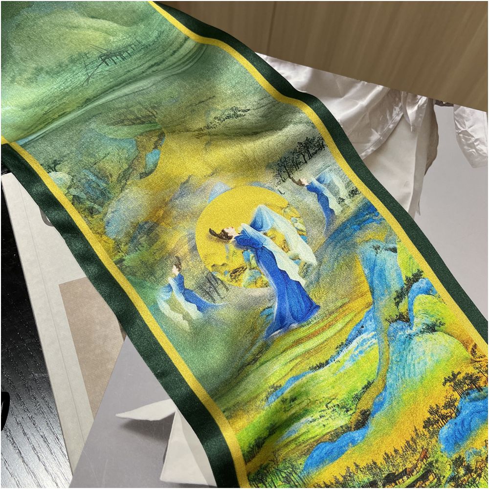 CKDH 100 mulberry silk silk scarf suitable for spring summer and autumn paired with a versatile shirt Green double sided long strip ribbon for women image 28