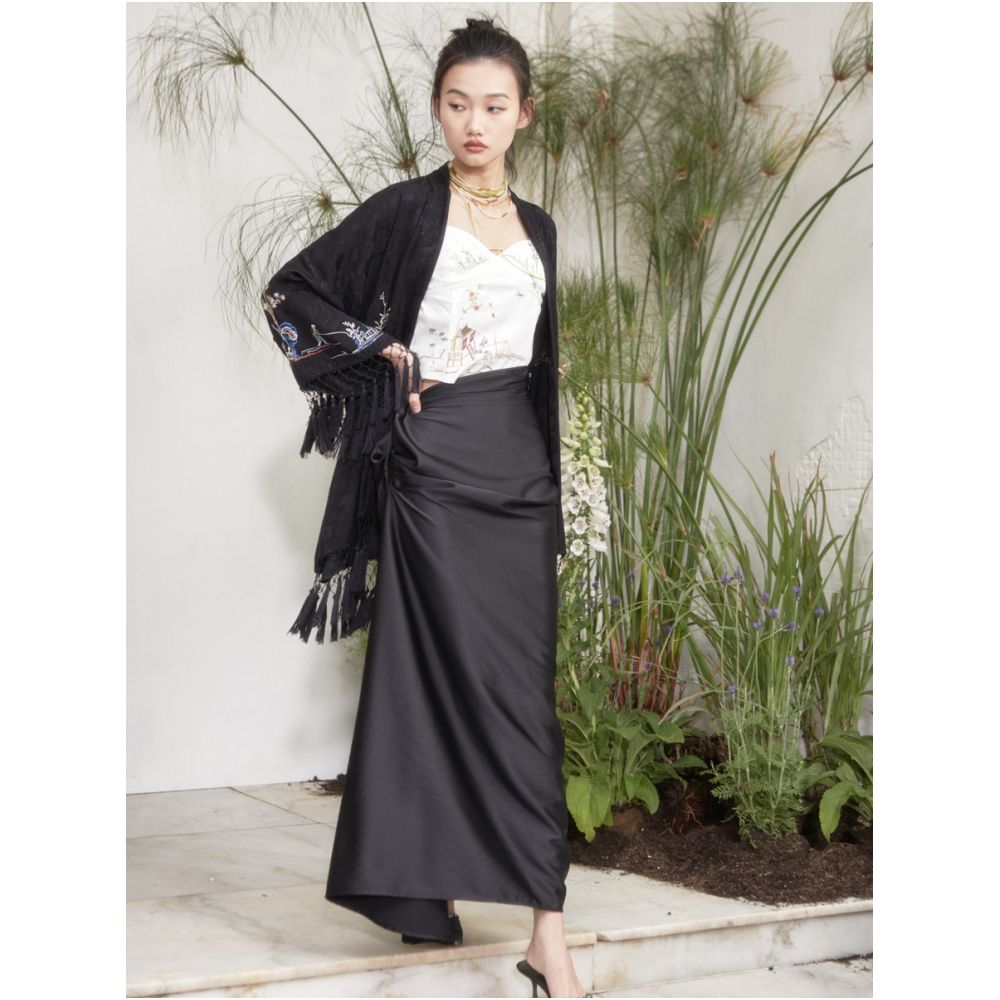 RIMLESS borderless garden scenery embroidered jacquard cardigan original niche design with tassel edge jacket image 3