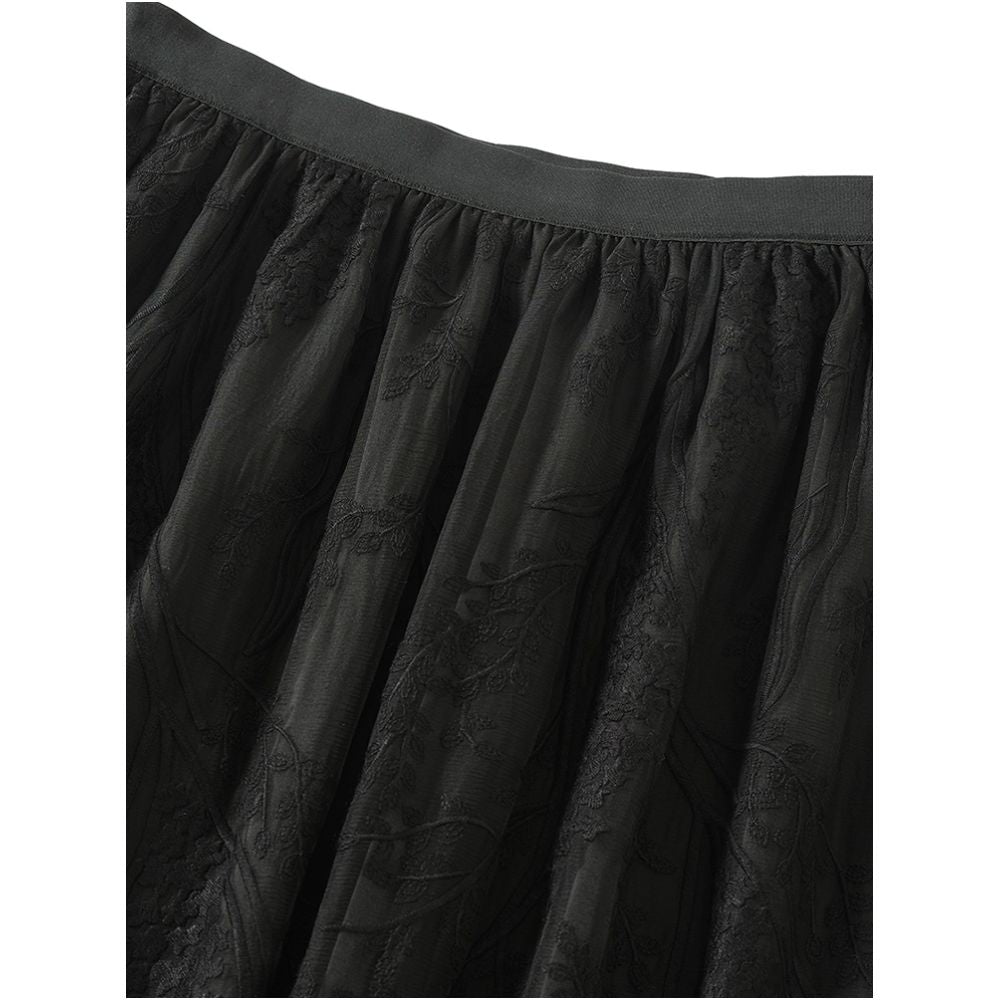Black silk midi skirt for women in summer 2025 new heavy industry embroidery small medium and long mulberry silk A line skirt thin image 4