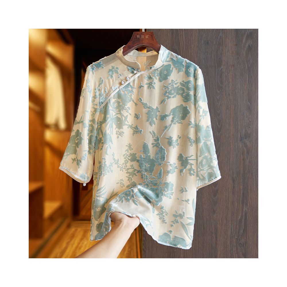 China Chic Heavyweight Silk Shirt Women s T shirt Summer New Chinese Guofeng Panbuckle Loose High end Silk Top image 41