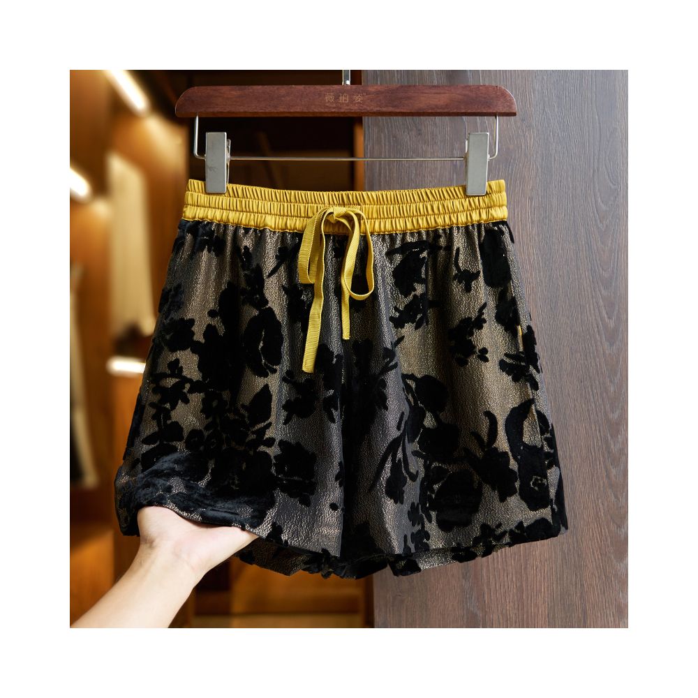 Yellow silk shorts set for women 2024 summer new high end burnt mulberry silk high waist A line wide leg pants thin image 20