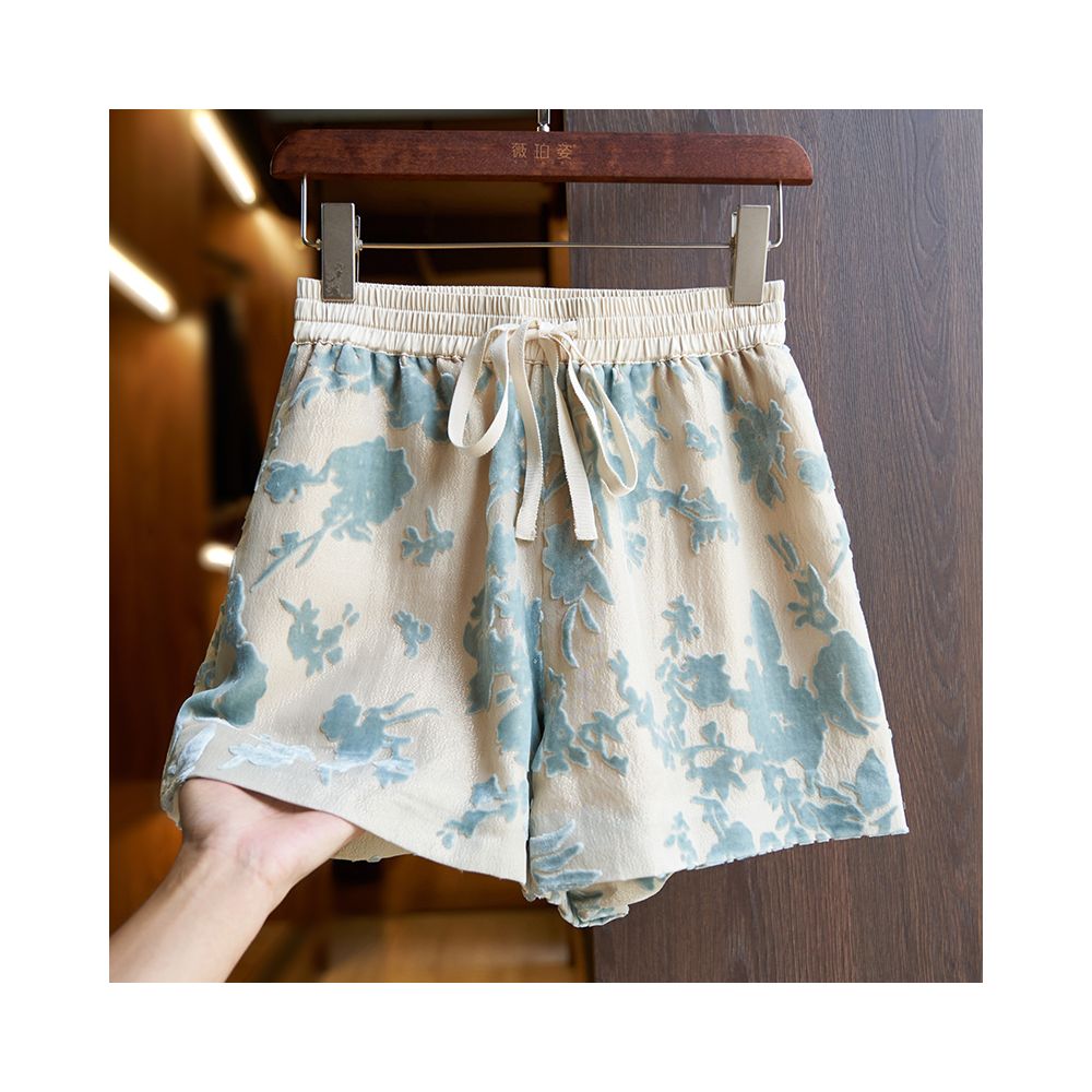 Yellow silk shorts set for women 2024 summer new high end burnt mulberry silk high waist A line wide leg pants thin image 60