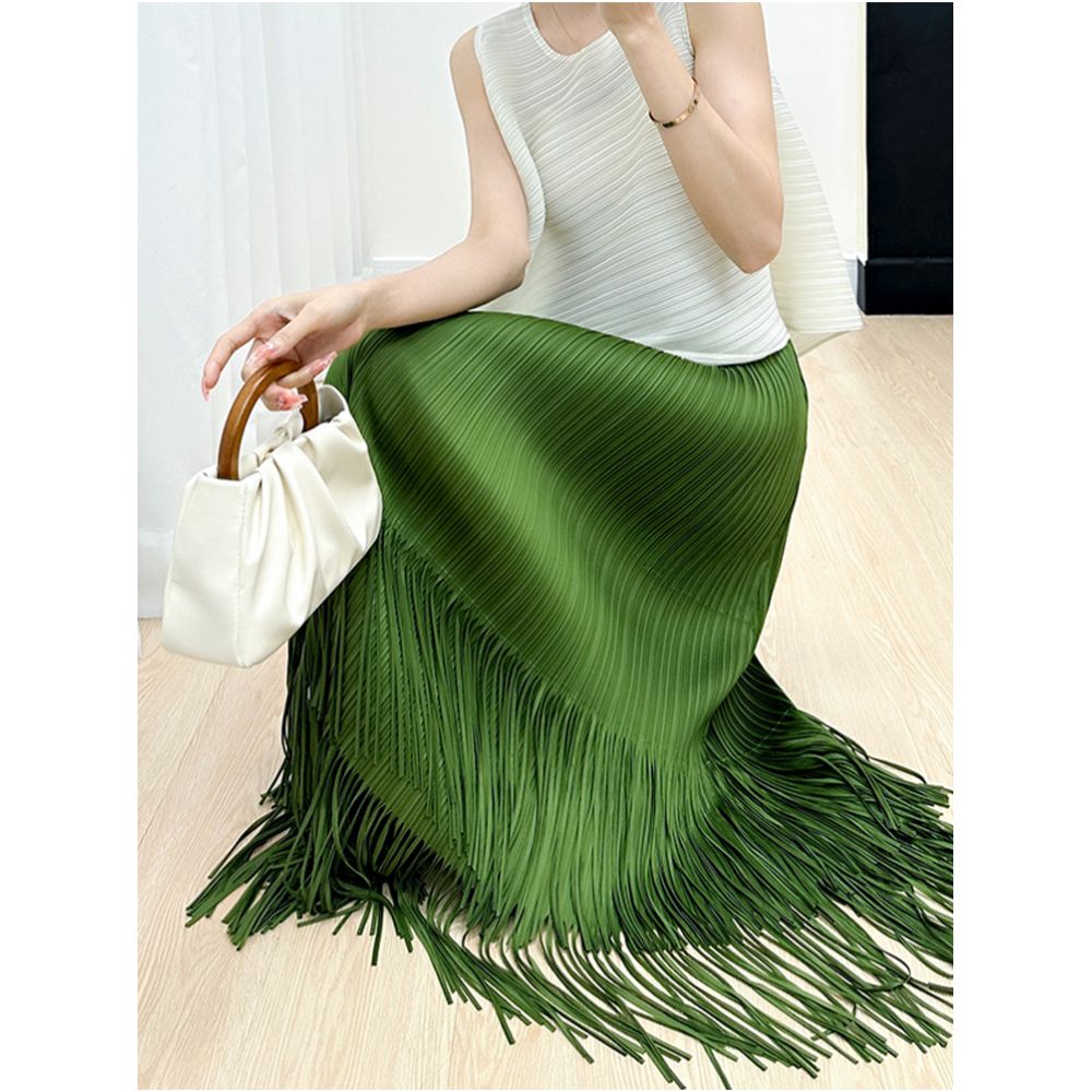 Homestay pleated foreign trade skirt children s 2025 summer new high end casual simple versatile slimming tassel skirt image 0