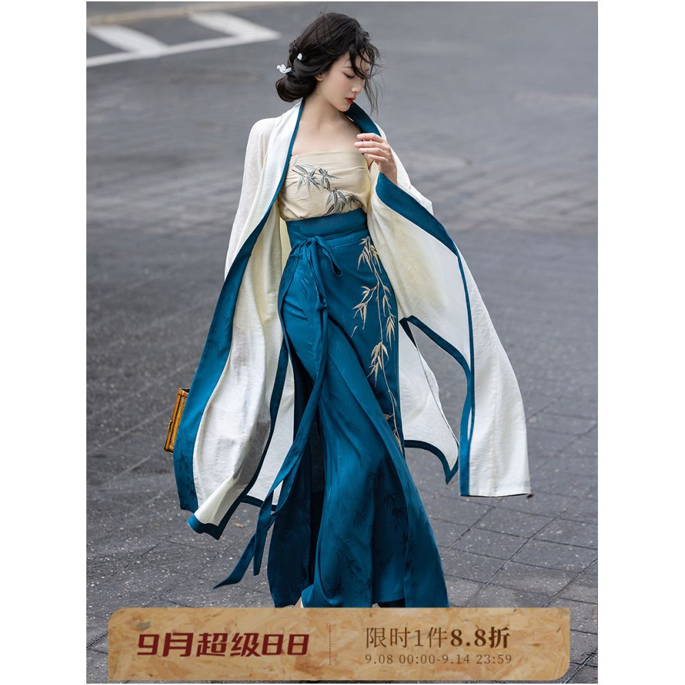 Dream Bamboo Language Chinese Style Original Song Dynasty Spinning Skirt Three Piece Set Changgan Temple Tencel Jacquard Embroidery Bamboo Daily Hanfu image 1