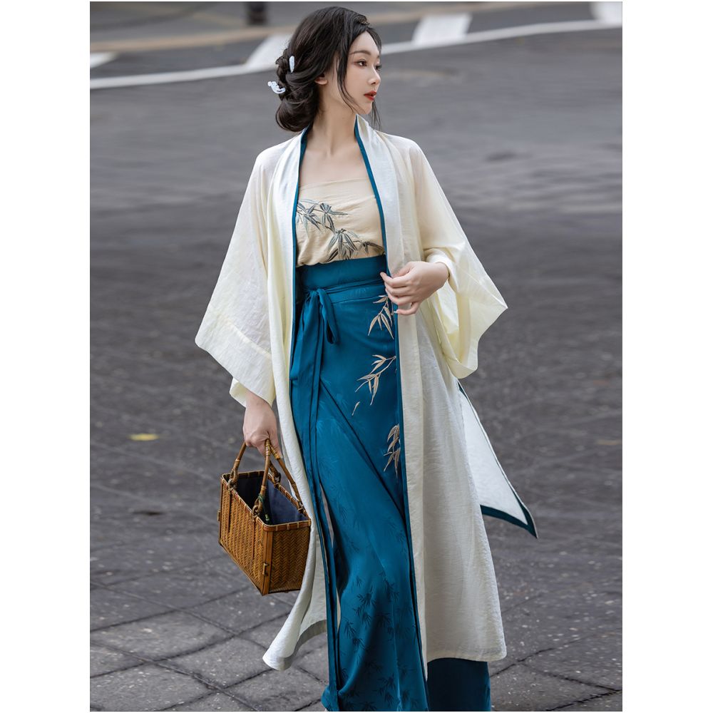 Dream Bamboo Language Chinese Style Original Song Dynasty Spinning Skirt Three Piece Set Changgan Temple Tencel Jacquard Embroidery Bamboo Daily Hanfu image 2