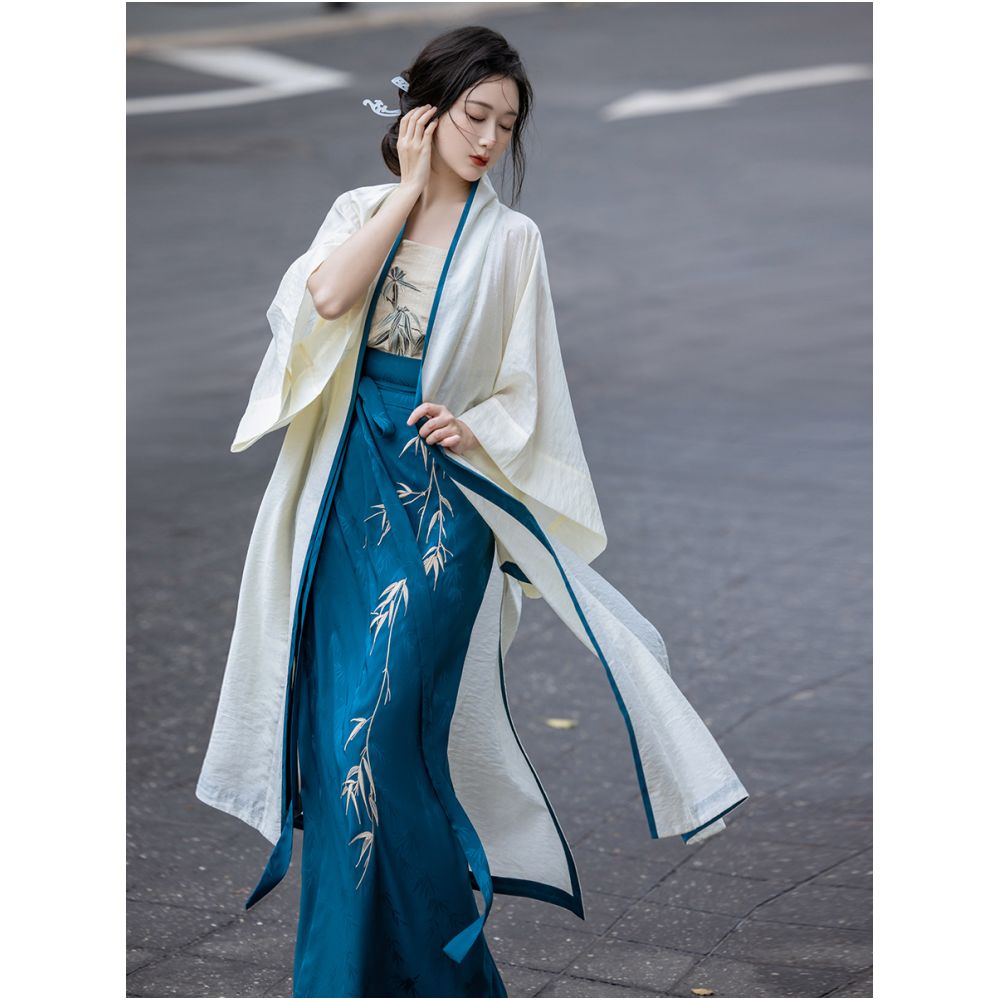 Dream Bamboo Language Chinese Style Original Song Dynasty Spinning Skirt Three Piece Set Changgan Temple Tencel Jacquard Embroidery Bamboo Daily Hanfu image 3