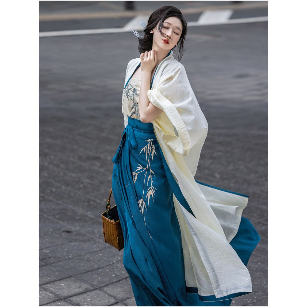 Dream Bamboo Language Chinese Style Original Song Dynasty Spinning Skirt Three Piece Set Changgan Temple Tencel Jacquard Embroidery Bamboo Daily Hanfu image 4