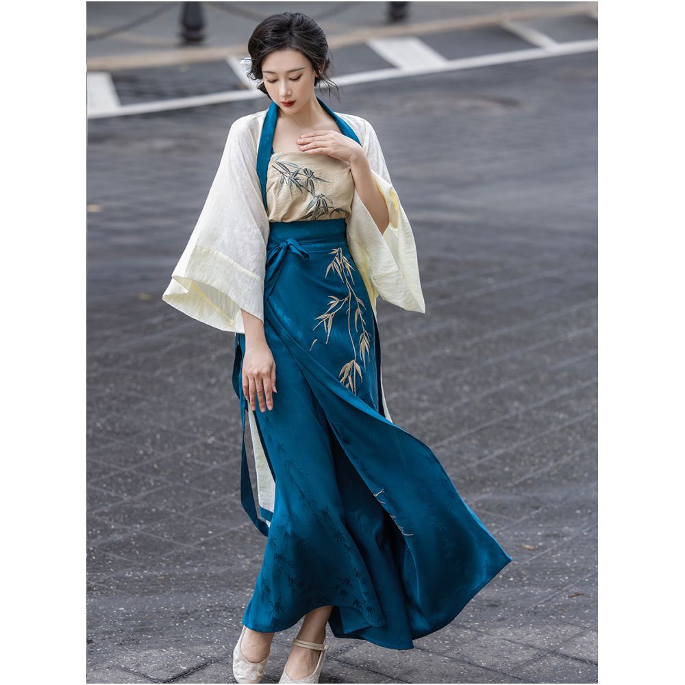 Dream Bamboo Language Chinese Style Original Song Dynasty Spinning Skirt Three Piece Set Changgan Temple Tencel Jacquard Embroidery Bamboo Daily Hanfu image 5