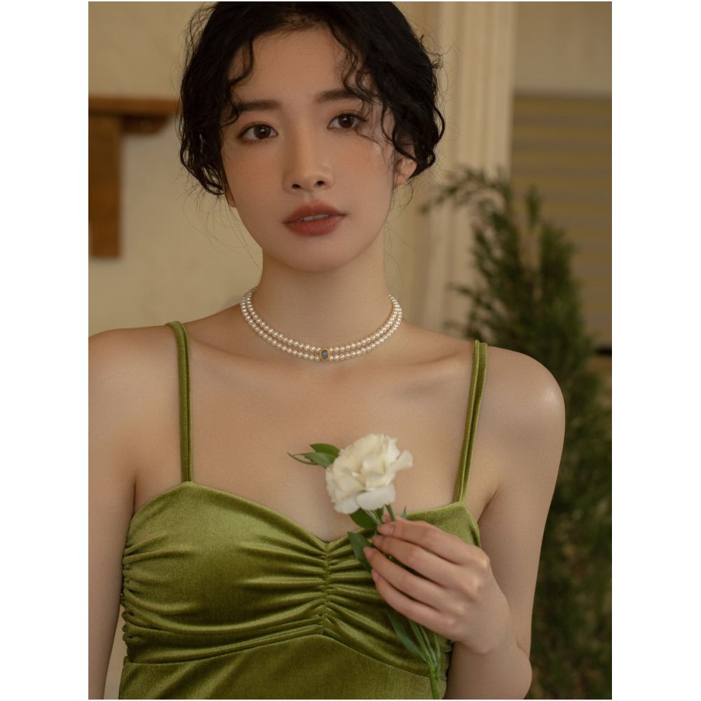 AOILDLI freshwater pearl necklace sweater chain double layered neck chain retro niche design choker collarbone chain for women image 1