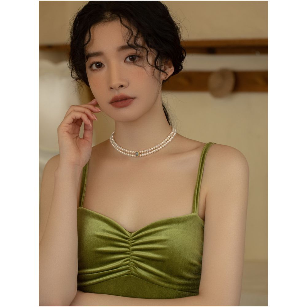 AOILDLI freshwater pearl necklace sweater chain double layered neck chain retro niche design choker collarbone chain for women image 3