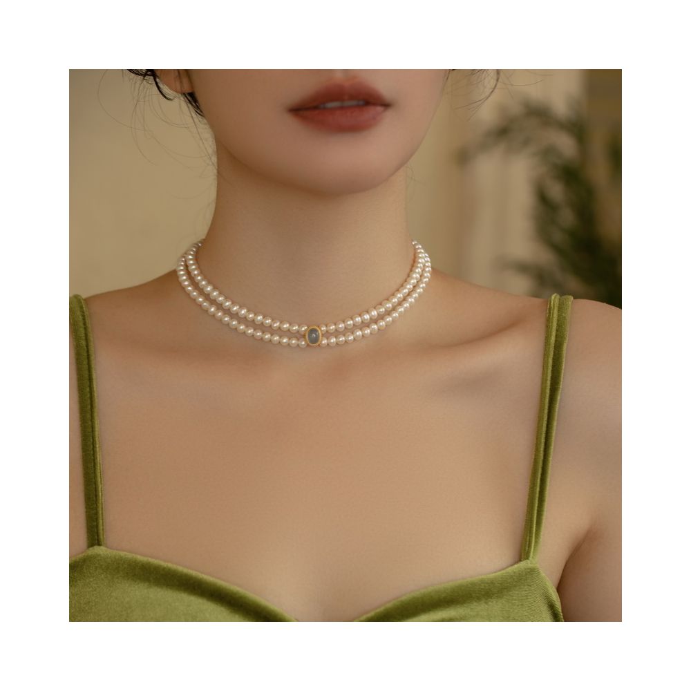 AOILDLI freshwater pearl necklace sweater chain double layered neck chain retro niche design choker collarbone chain for women image 8