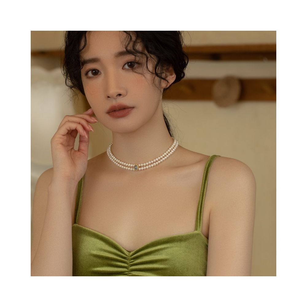 Asaya2169 : AOILDLLI pearl necklace sweater chain double-layer necklace retro niche design choker chain