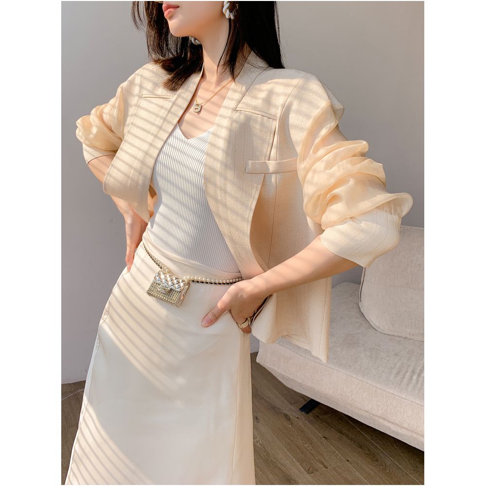 Light luxury design temperament women s top 2025 summer new splicing mesh small fragrant wind sunscreen short thin jacket cardigan image 2
