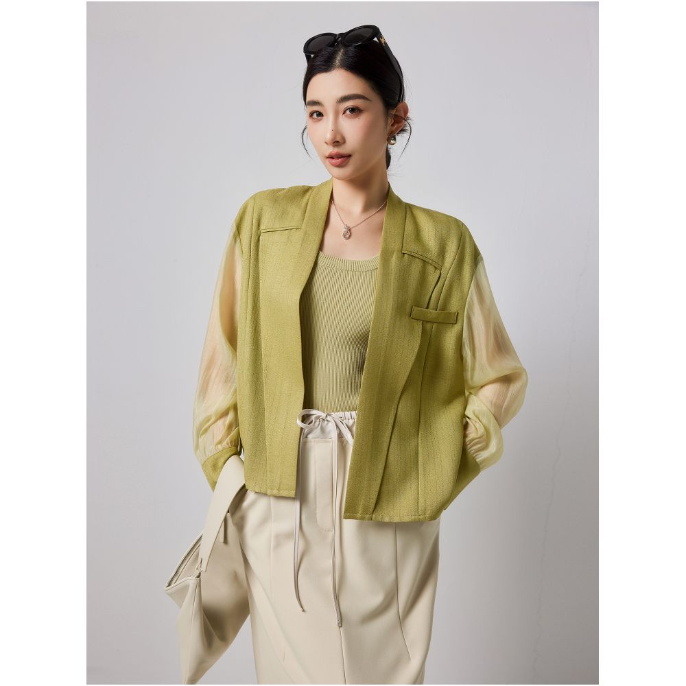 Light luxury design temperament women s top 2025 summer new splicing mesh small fragrant wind sunscreen short thin jacket cardigan image 15