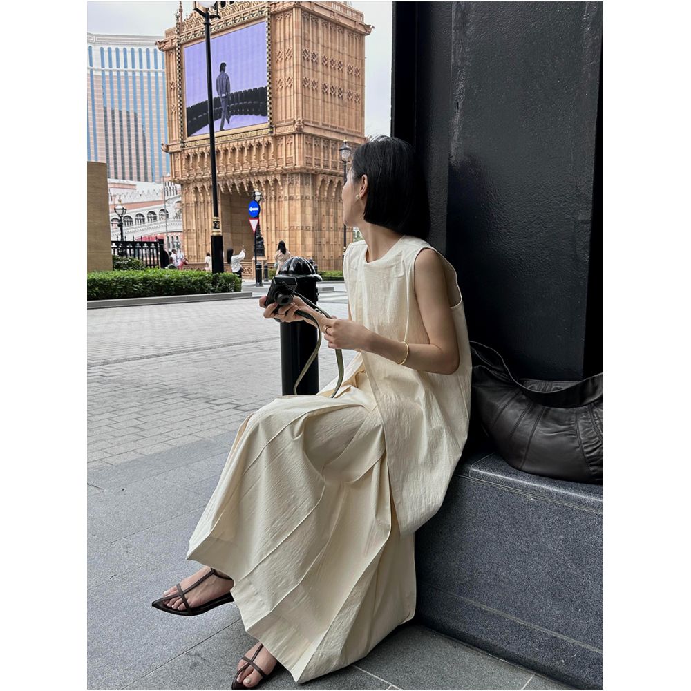 Asaya2166 : Yunyong time-division layered heavy industry deconstructed pleated skirt cool Zen style suit literary strap vest
