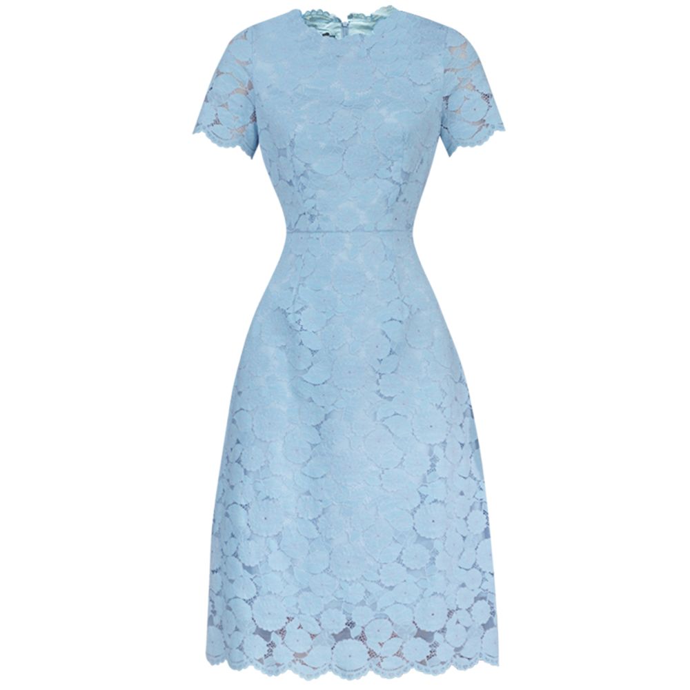 Autumn slimming lace blue dress 474 short sleeved temperament French high waisted breathable small and stylish A line skirt image 5