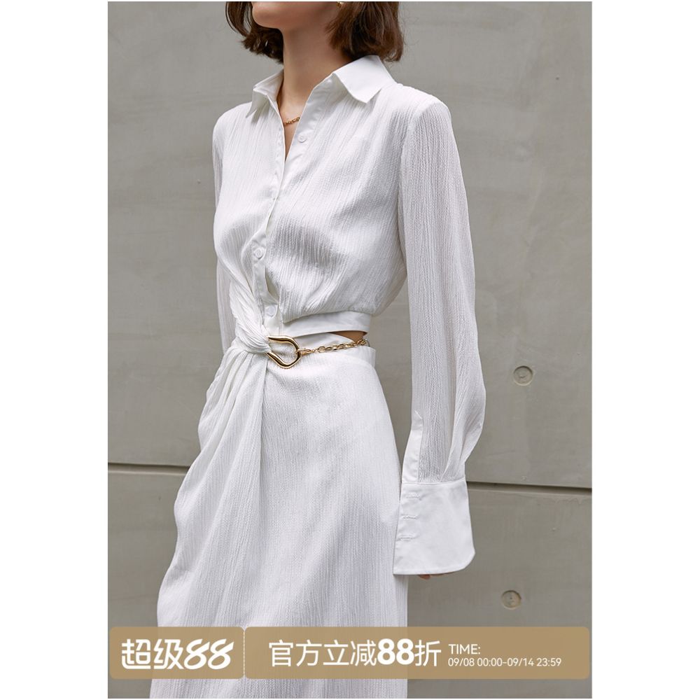AEL original custom asymmetrical hollow waist dress autumn new style French white temperament shirt skirt for women image 1