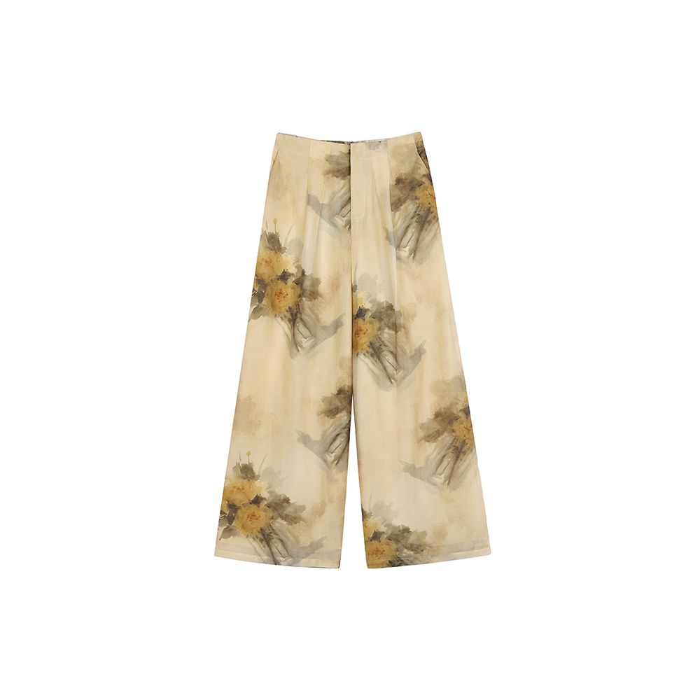 30 off Clear Warehouse Summer Poetry and Prose Ink Pen Flowery Lyocell Loose Printed Strap High Waist Wide Leg Pants Women s Summer image 30